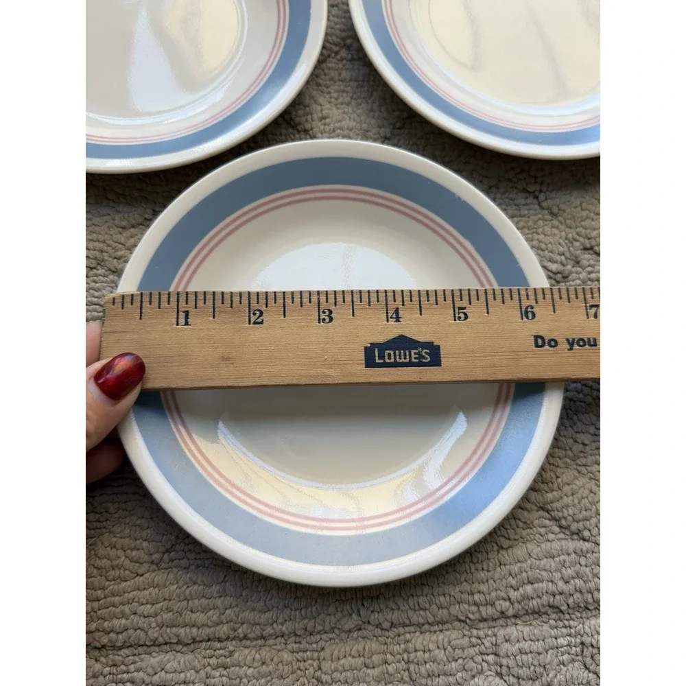 Corelle Colonial Blue Bread Plate Set of3 With Blue Border W/Pink Inner Rings